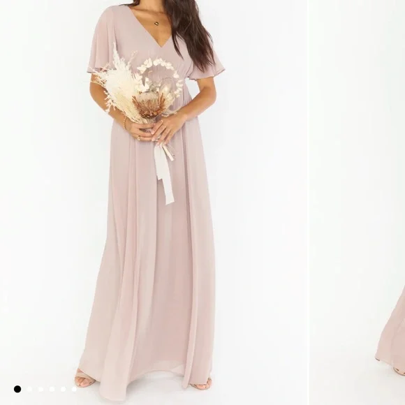 Show Me Your MuMu - Emily Empire Maxi Dress ~ Soft Beige Chiffon - Size Small - Picture 1 of 4